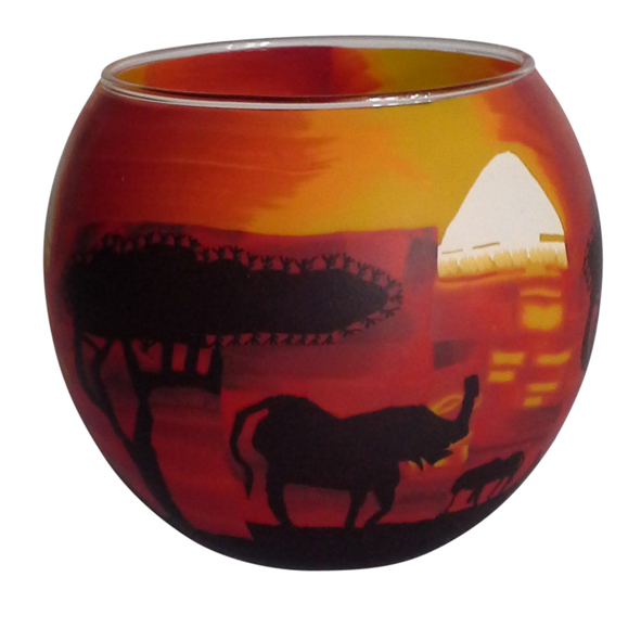 Image 1 for  Glowing Glass Candle Holder Elephant Sunset Gift Boxed