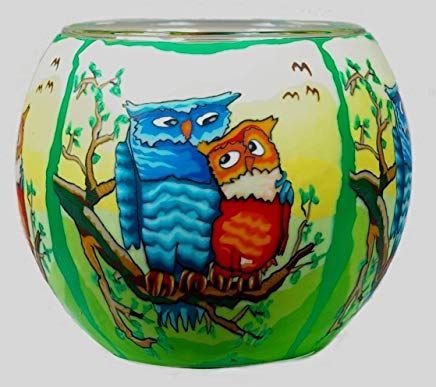 Image 1 for  Glowing Glass Candle Holder Barn Owls 15CM Boxed