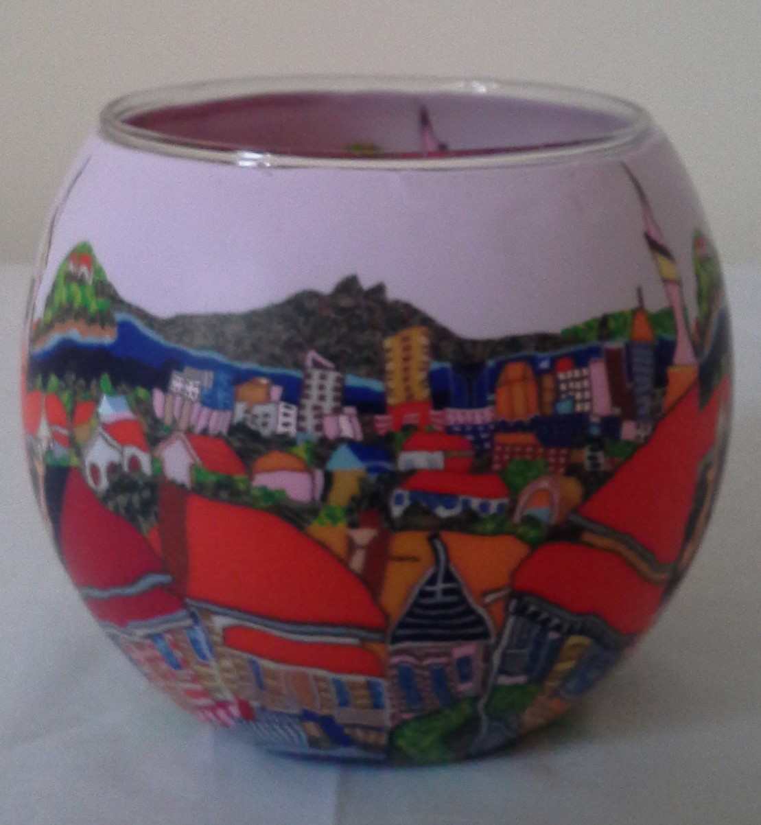 Image 1 for  Glowing Glass Candle Holder Auckland Skyline City of Sails Gift Boxed