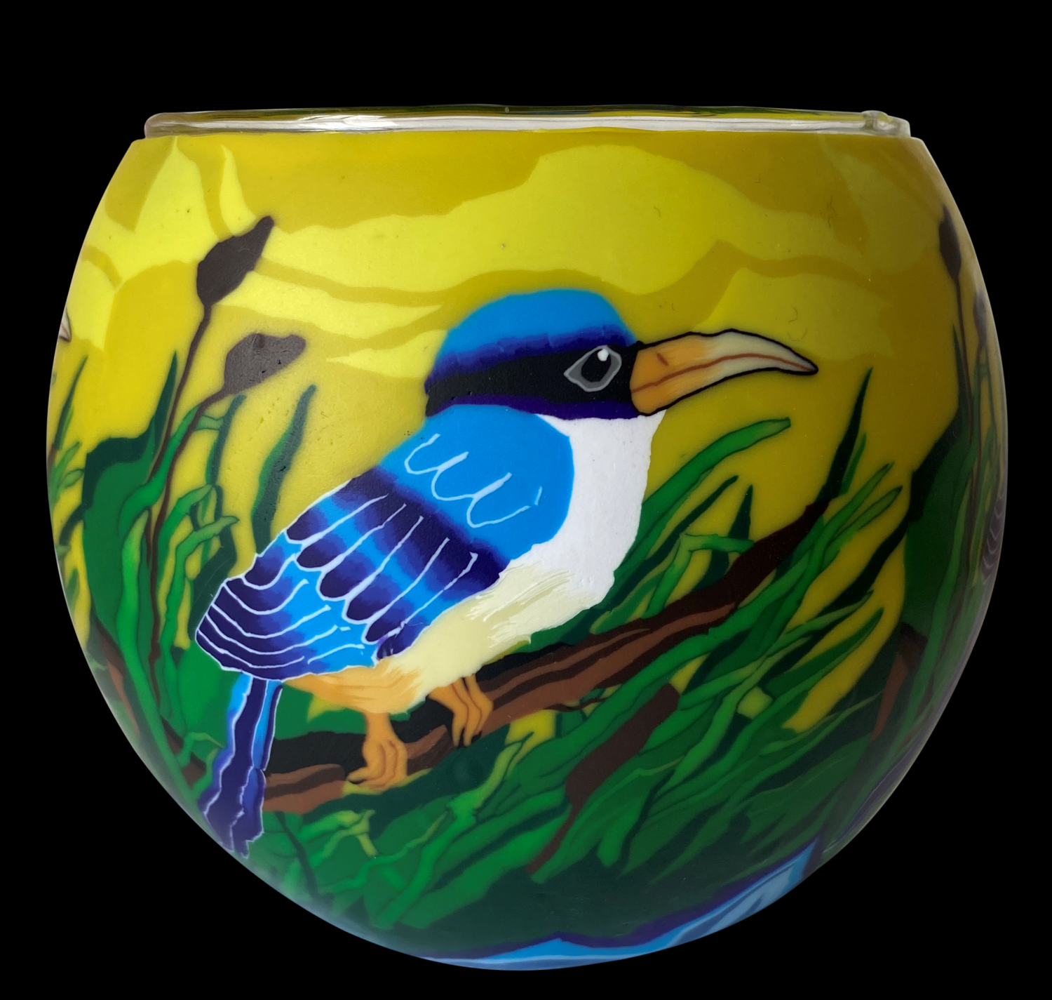 Image 1 for  Glowing Glass Tealight  Holder  11cm Kingfisher Bird Gift Boxed