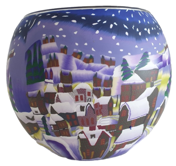 Image 1 for  Glowing Glass Candle Holder Winter Snow Town by Night Gift Boxed