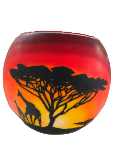 Image 1 for  Glowing Glass Candle Holder  Safari Giraffe African Gift Boxed