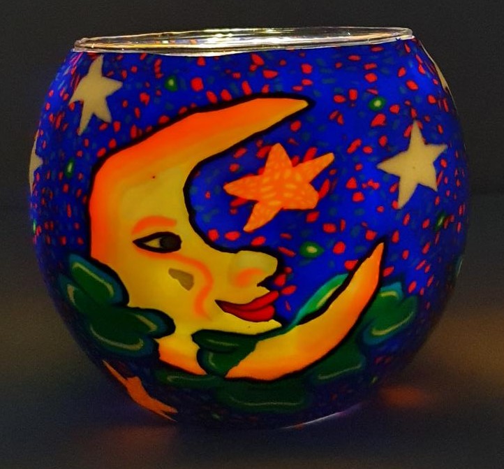 Image 1 for  Glowing Glass  Candle Holder 11cm Moon Gift Boxed