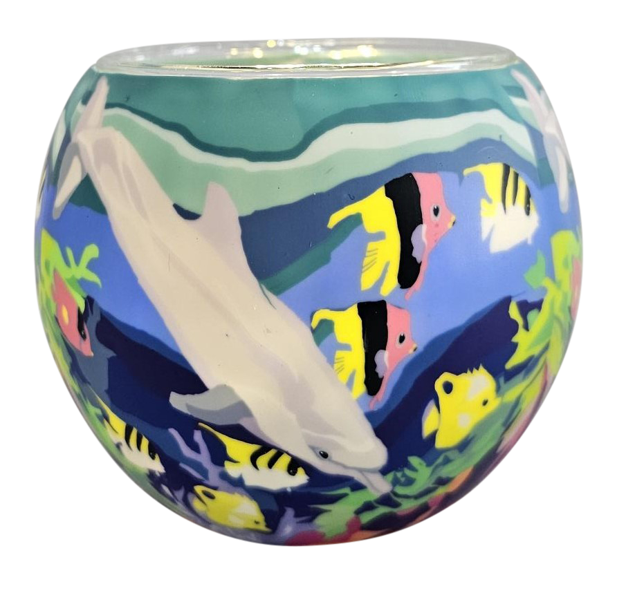 Image 1 for  Glowing Glass Candle Holder  Tropical Marine Life Gift Boxed