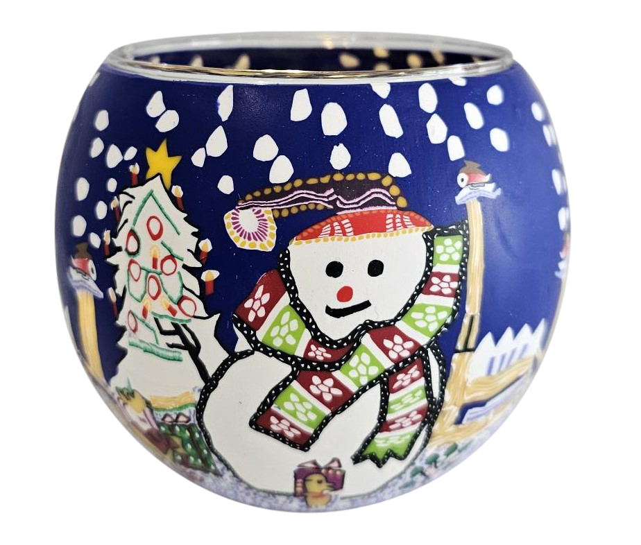 Thumbnail for Glowing Glass Candle Holder 11cm Christmas Snowman Gift Box