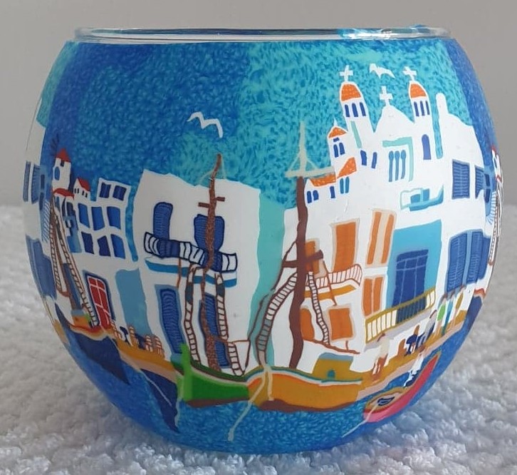 Image 1 for  Candle Holder Glowing Glass   Greece Island Dreams Gift Boxed