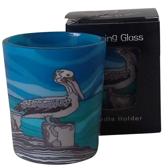 Image 1 for Tealight Holder Glass Votive Pelican Gift Boxed