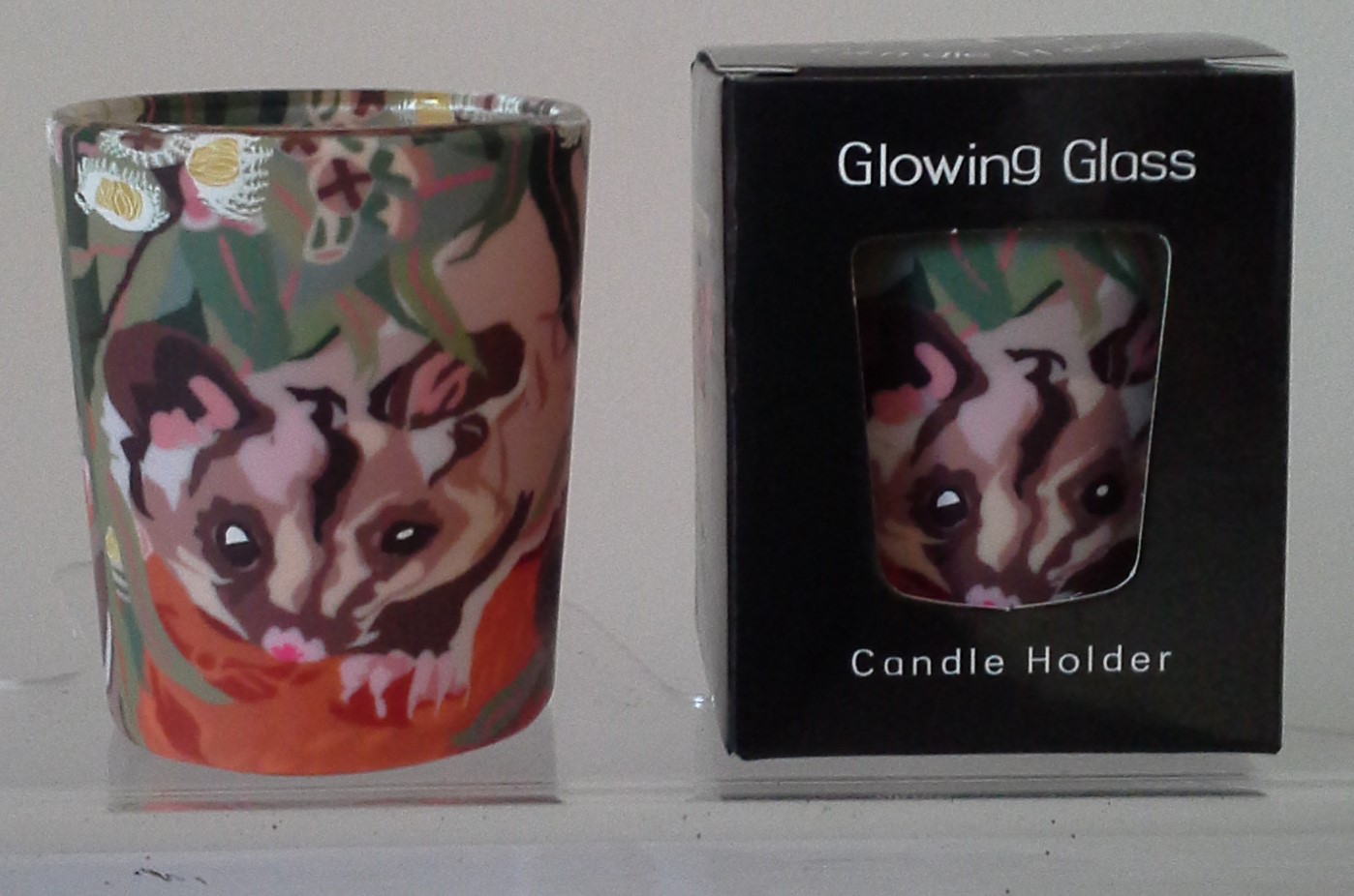 Image 1 for Tealight Holder Glass Votive Australian Sugar Glider Gift Boxed