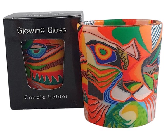 Image 1 for Tealight Holder Glass Votive Abstract Loin Head Gift Boxed