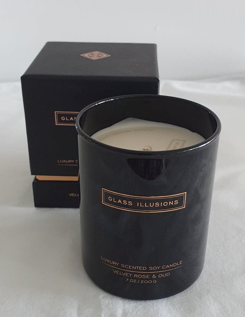 Thumbnail for CL8004BR Med Tumbler 7oz Black Glass Soy Wax Velvet Rose and Oud Gift Boxed