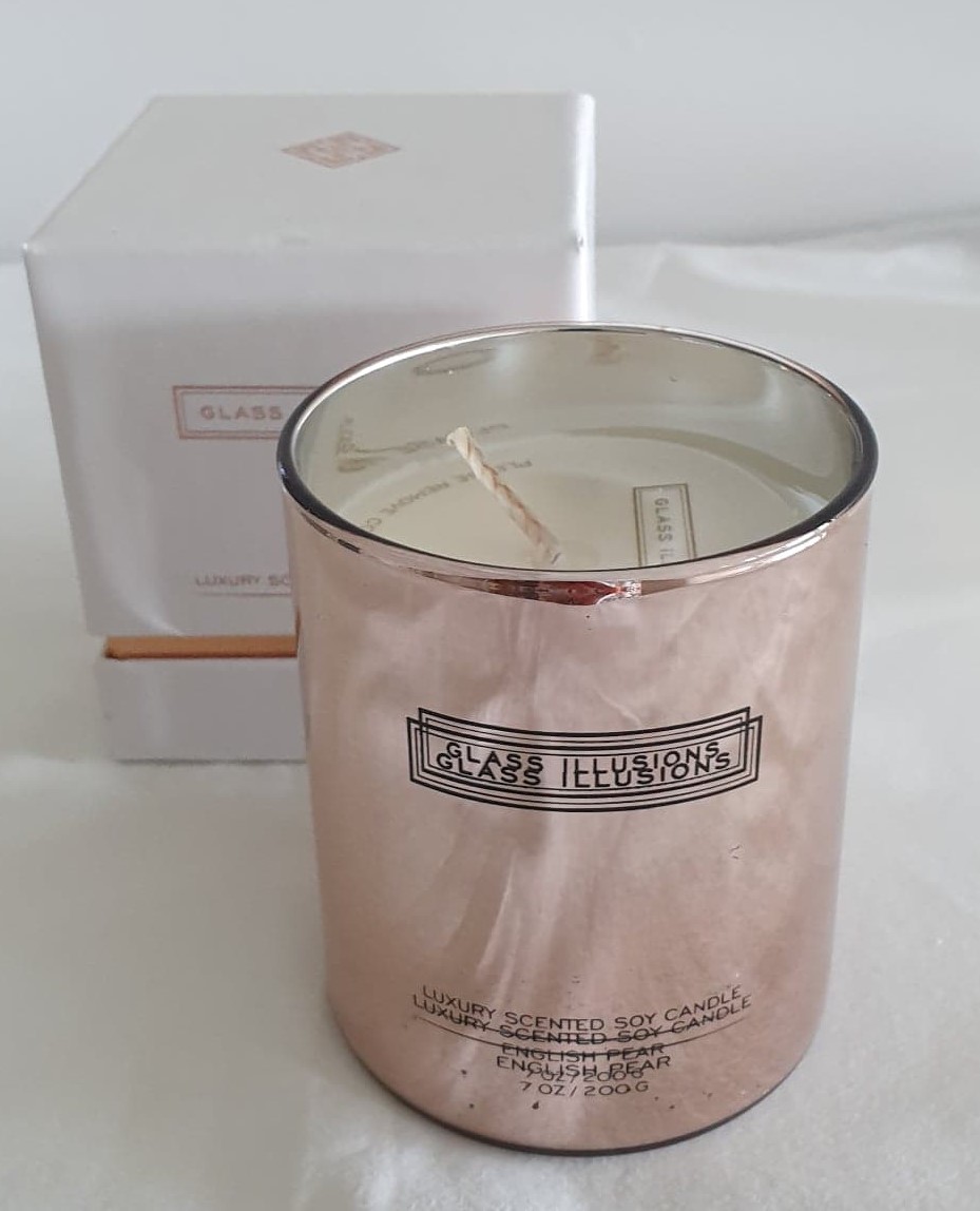 Image 1 for CL8003RB Lge Glass Tumbler 9oz Soy Wax Gold Peony and Blush Suede Gift Boxed