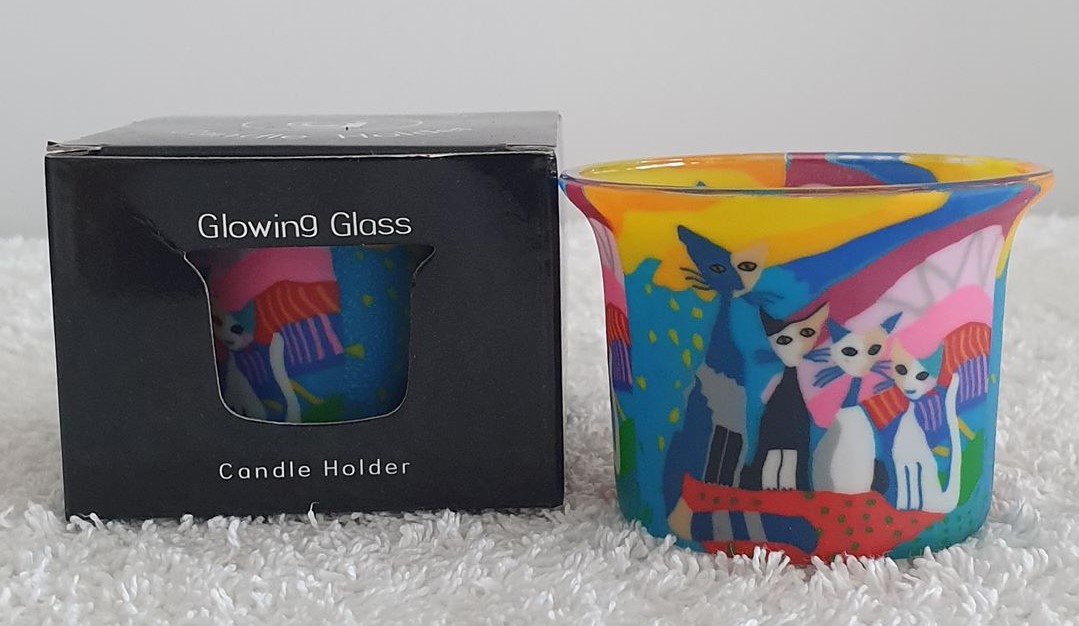 Thumbnail for Tealight Holder Glass Votive Cat Family Gift Boxed